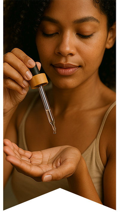 woman dispensing oil with a dropper