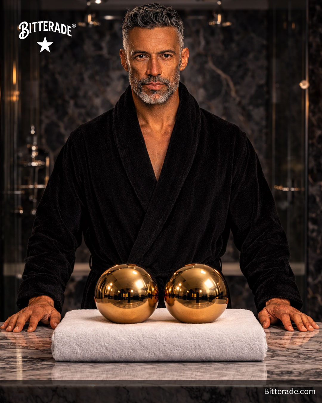 man in a black bath robe